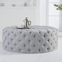 milano grey plush large round footstool