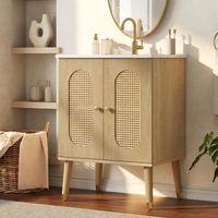 mueble bajo lavabo de 61 cm con puertas de ratan lavabo ceramico y dos estantes