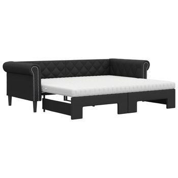 Sofá Cama Nido Con Colchón Cuero Sintético Negro 90x200 Cm
