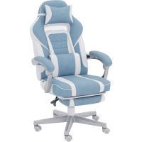 homcom silla gaming reclinable con reposapies retractil soporte lumbar azul
