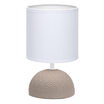 Aigostar 196943- Lámpara de cerámica de mesa, semioval marrón, cuerpo de diseño sencillo color marrón, pantalla de tela color blanco, casquillo E14. Perfecta para el salón, dormitorio o recibidor.