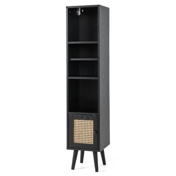 Costway Gabinete de Almacenamiento de Ratán Armario Delgado Independiente con Puerta Estante Ajustable para Sala de Estar 29,5 x 29,5 x 137 cm Negro