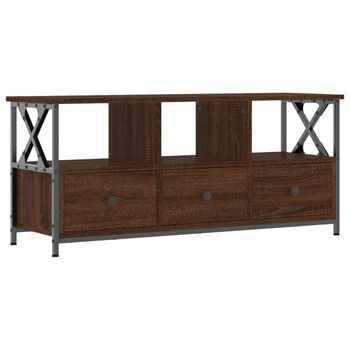 Mueble Tv Hierro Madera Contrachapada Roble Marrón 102x33x45 Cm Vidaxl