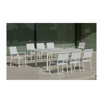 Conjunto Terraza Jardín Mesa Extensible Y 6 Sillones Aluminio