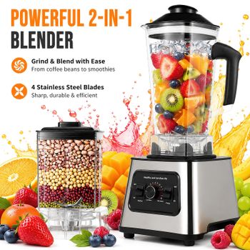 Licuadora 2 en 1 con vasos dobles de 2L+0.5L, trituradora de hielo de alta velocidad de 800W, procesador de alimentos, máquina para batidos de 27000 RPM con control de 15 velocidades,