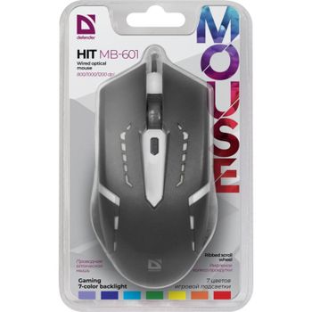 Ratón Defender HIT MB-601 USB 1200DPI Negro RGB Ambidiestro 4 Botones