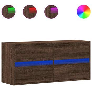 Mueble De Tv | Mueble De Salón | Gabinete De Tv De Pared Con Luces Led Marrón Roble 100x31x45 Cm