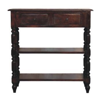 Mesita Auxiliar De Madera Maciza, Estilo Artesanal, Con Patas Torneadas, Color Cerezo.