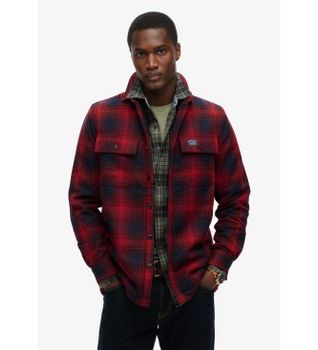 Superdry para hombre. M4010720A Sobrecamisa a cuadros de lana forrada de tejido polar rojo (XL), Casual, Poliéster, Manga larga
