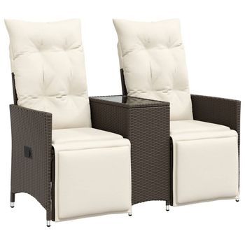 Sofá De Jardín Reclinable De 2 Plazas | Sofá De Exterior Con Mesa Ratán Pe Marrón