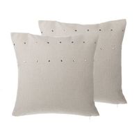 conjunto de cojines decorativos de lino beige tachonado 45 x 45 cm remaches decoracion moderna minimalista gaura