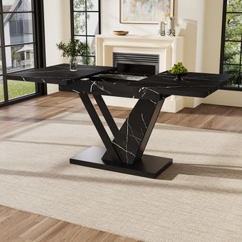 Mesa de comedor extensible con patas efecto mármol negro