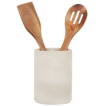 Tarro de cerámica y utensilios de madera de acacia Alt. 15 cm
