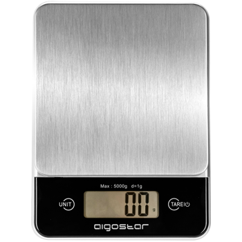 Aigostar Brooke - Báscula de Cocina Digital de Acero Inoxidable, Balanza Cocina de Alta Precisión 5 kg/ 11 lbs, Peso Cocina con Pantalla LCD, Apagado Automatico,  Facil de Guardar y Limpiar