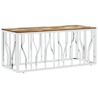 mesa de centro 45x110x45 cm acero inoxidable madera maciza reciclada con acabado multicolor - plateado