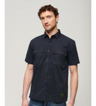 Superdry para hombre. M4010791A Camisa militar de manga corta marino (S), Casual, Algodón
