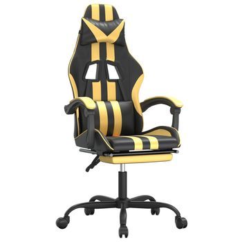 Silla Gaming Con Reposapiés Cuero Sintético Negro Dorado Vidaxl