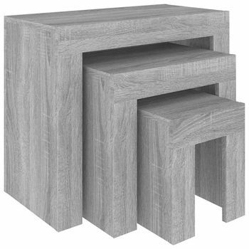 3 Uds Mesas De Centro Apilables - Mesas De Café Madera Ingeniería Gris Sonoma