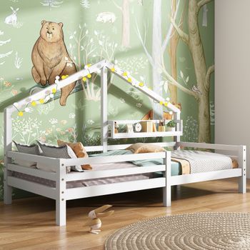 Cama Cabina Para Niños - 90 X 200 Cm - Estante De Almacenamiento - Somier - Blanco