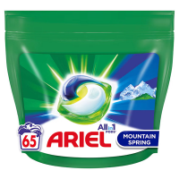 ariel detergente ropa mountain spring todo en 1  65 capsulas