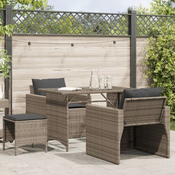 Conjunto De Sofás De Jardín 4 Uds | Mueble Jardin Mesa Y Sillas Y Cojines Ratán Sintético Gris Cfw603194