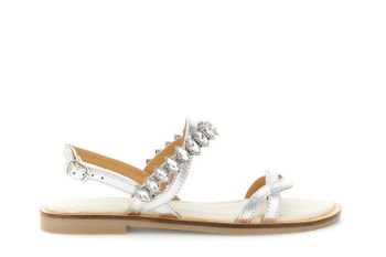 sandalias de doble banda en piel laminada con accesorio de strass silver 38