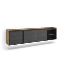 mueble tv television muebles de salon almacenaje 207x50x35 cm para tv hasta 80 colgado suspendido led estilo moderno negro y roble