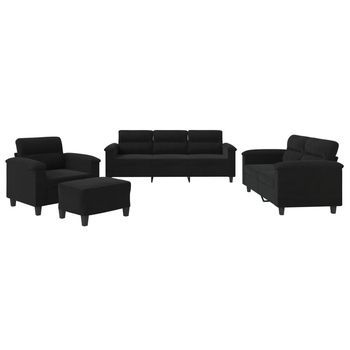 Juego De Sofás Con Cojines 4 Piezas Tela Microfibra Negro Vidaxl