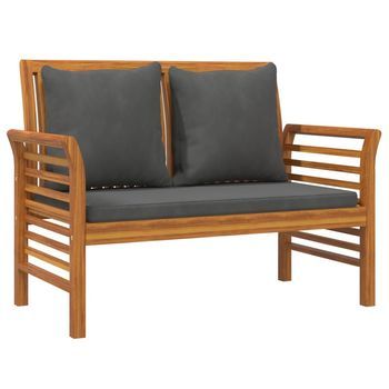 Banco Jardín | Banco De Exterior | Silla De Jardín Con Cojines Gris Oscuro De Madera Maciza De Acacia