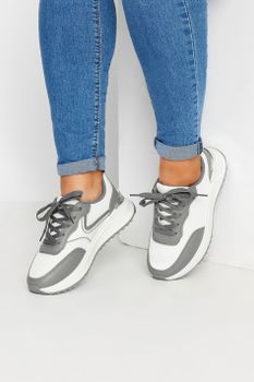 Deportivas Anchas Blancas Y Grises Con Suela Gruesa