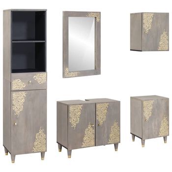 Juego De Muebles De Baño 5 Uds. Gris 62 X 33 X 58 Cm Vidaxl
