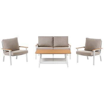 Conjunto Moderno De Jardín De Aluminio De 4 Piezas Sofá Sillones Y Mesa De Centro Con Cojines Gris Pardo Orero