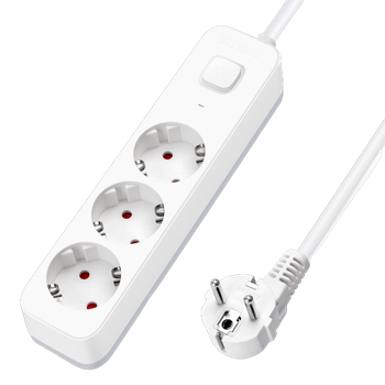 Aigostar Regleta Enchufes de 3 Enchufes, Alargador Enchufe 3 metros con Interruptor, Blanco