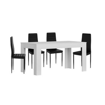 Mesa Extensible De Comedor O Cocina Blanco + 4 Sillas En Polipiel/metal Negro