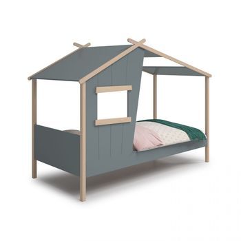 Cama Infantil Con Diseño De Cabaña 103x215,5 Cm Hutbed Verde Salvia - Oak Soft 215,5 X 158,5 X 103 Cm