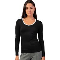 admas camiseta manga larga top de manga larga y cuello redondo canale contraste para mujer