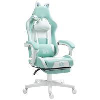 homcom silla gaming con orejas altura ajustable reposapies retractil azul claro