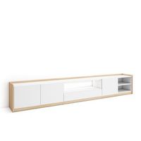 mueble tv television muebles de salon almacenaje 310x50x37 cm para tv hasta 80 led estilo moderno blanco y roble soft