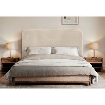 Dhome Cabecero Beige Curvo Tapizado En Pana 105cm Con Altura 70cm Para Pared Acústico Absorbente Cabezal Cama Dormitorio (beige, 105cm)