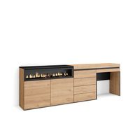 aparador con almacenamiento 227x35x75cm dormitorio habitacion chimenea electrica comoda cajonera tocador estilo moderno roble