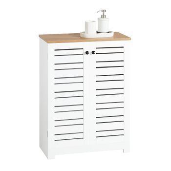 Armario Con Pie Mueble Auxiliar Para Baño Armario De Baño Con 2 Estantes Y 2 Puertas Blanco Medidas: 60x30x82cm Bzr41-w Sobuy Es