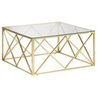 mesa de centro 100x100x50 cm acero inoxidable y cristal templado - dorado