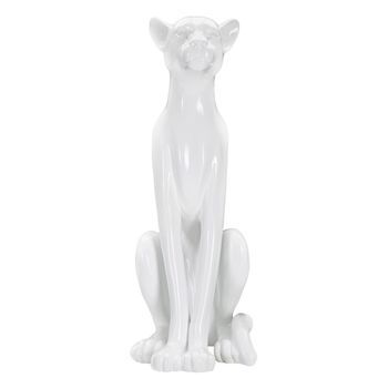 Leopardo Sentado En Resina Blanca Cm 27x38x74