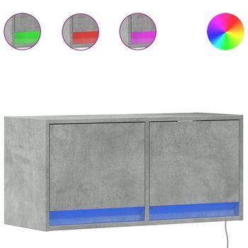 Mueble De Tv | Mueble De Salón | Gabinete De Tv De Pared Con Luces Led Gris Hormigón 80x31x35 Cm
