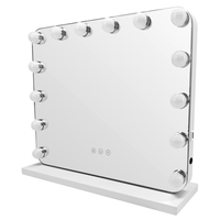 espejo de maquillaje led nettlife hollywood 50x40cm - espejo de tocador de sobremesa tactil y regulable 3 modos de luz espejo cosmetico de diseno