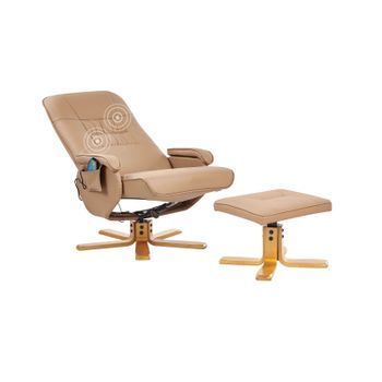 Sillón Reclinable De Piel Sintética Con Reposapiés Giratorio Ajustable Masaje Calefacción Marrón Claro Relaxpro