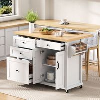 isla de cocina con ruedas mesa extensible de 107 cm y almacenaje multifuncion