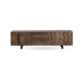 Mueble tv de 2 puertas y 2 cajones de madera maciza de mango