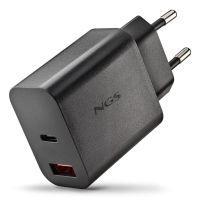 cargador ngs era 30w black gan compacto dos puertos usb-c y usb-a carga rapida