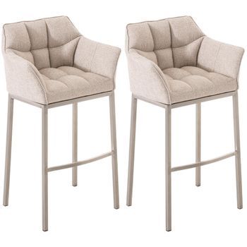 Juego De 2 Taburetes De Bar Damaso Con Tapizado De Tela Y Base De Cuatro Patas Marfil 48x64x110 Cm Clp